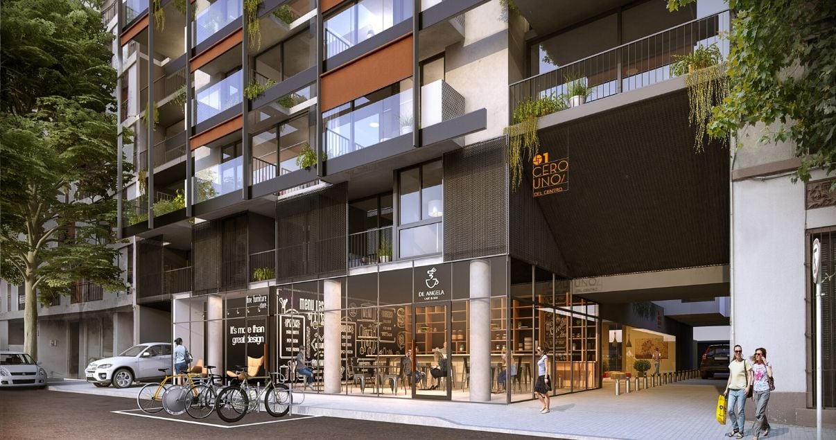 Render de  01 del Centro en día soleado, desarrollo inmobiliario de LGD Arquitectos