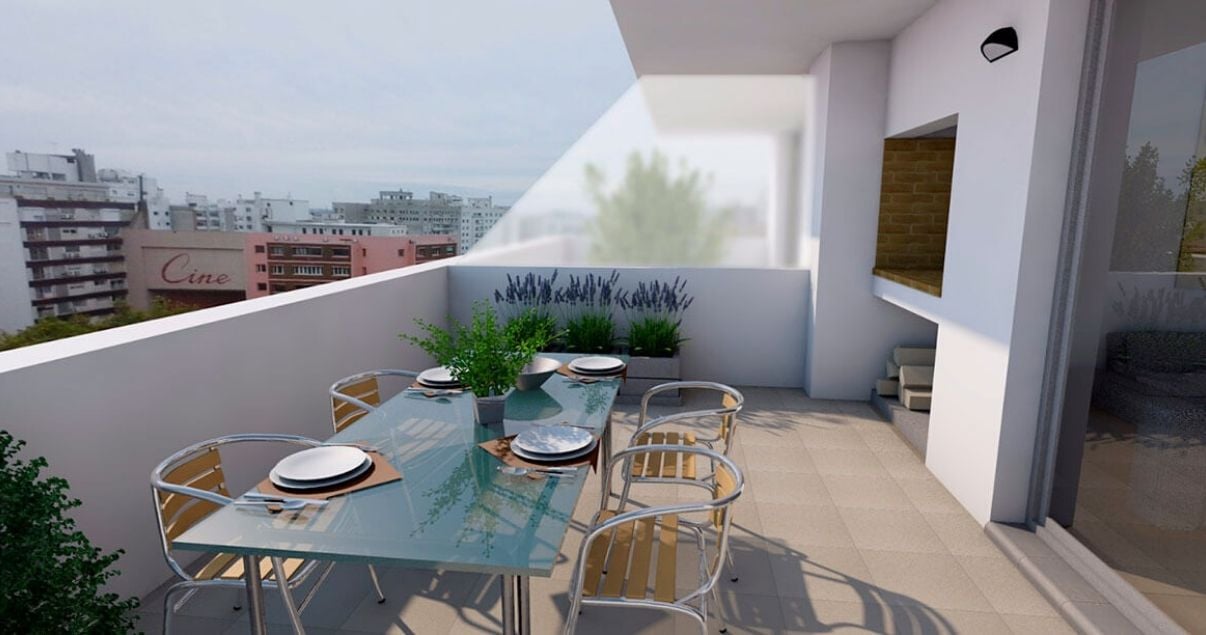 Foto en día soleado en la terraza de Lancaster, proyecto inmobiliario de la constructora ARCA