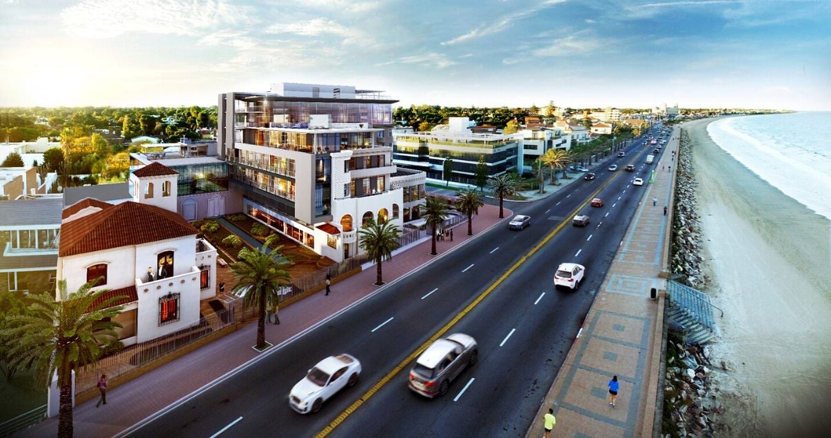 Render de Bilú Rivera en día soleado, proyecto arquitectónico de Gómez Platero
