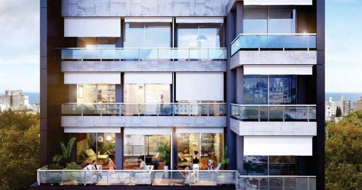 Render de Sealine, apartamento en pozo en Montevideo, con atardecer